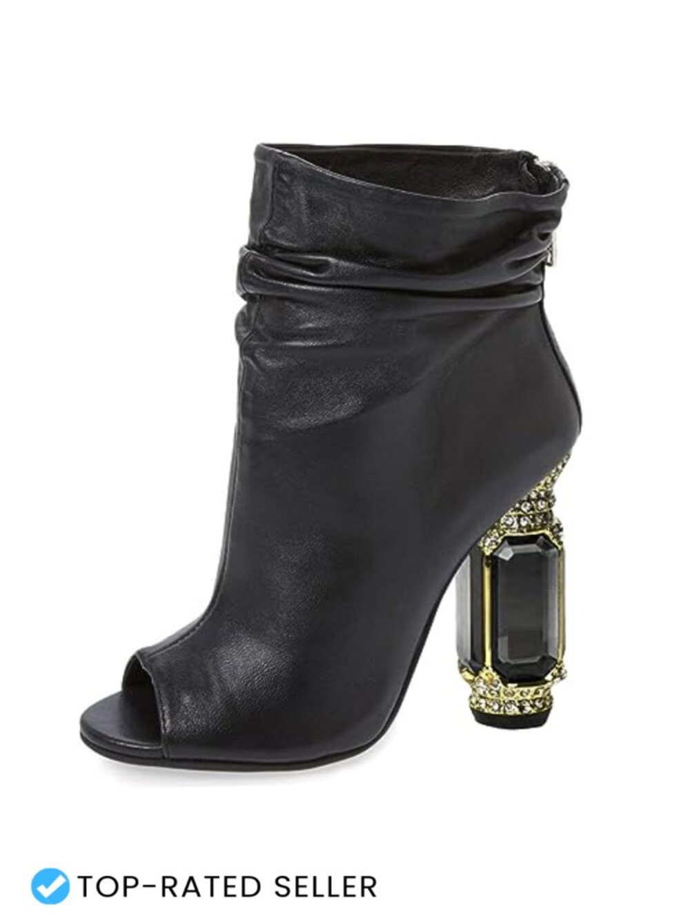 Peep Toe Slouch Ankle Boots Chunky Stacked Heel Crystal Dress Shoes
